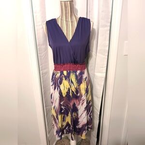 Jonathan Martin Woman's 10 Sleeveless Silky Floral Cinch Waist V-Neck Dress Y2K